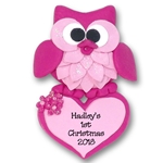 Pink Owl w/ Heart 1st Christmas Ornament  Limited Edition