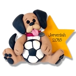 Puppy with Soccer Ball - Handmade Polymer Clay Ornament - Limited Edition