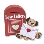 Puppy Dog "Love Letter" with Mailbox Handmade Polymer Clay Valentine Decoration - Two Piece Set