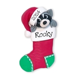 Rocky Raccoon in Stocking Personalized Christmas Ornament