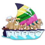 Sailboat w/5 Bears<br>Personalized Family Ornament<br>RESIN