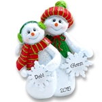Snowman Couple with Snowflakes Personalized Couples Ornament