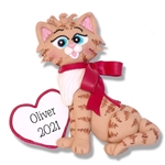 Orange Tabby Kitty Cat  with Heart Personalized Cat Ornament - Limited Edition