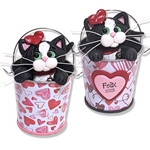 Tuxedo KITTY CATS in Valentine Bucket Handmade Polymer Clay Valentine Decor