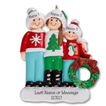 Ugly Sweater Family of 3 Personalized Christmas Ornament - RESIN