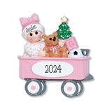 Baby Girl in Pink Wagon Personalized Christmas Ornament - RESIN