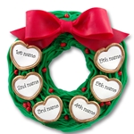 Wreath w/6 Hearts<br>Personalized Family Ornament