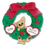 Chihuahua Hanging in Wreath Handmade Polymer Clay Dog Ornament