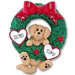 Golden Retriever Hanging in Wreath Personalized Dog Ornament  - RESIN