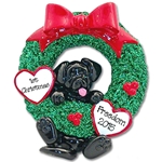 Black Lab<br>Hanging in Wreath<br>Personalized Dog Ornament