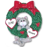 Gray Tabby<br>Hanging in Wreath<br>Personalized Cat Ornament