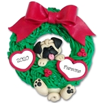 Pug Hanging in Wreath Personalized Dog Ornament - Limited Edition