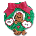 Yorkie Hanging in Wreath Personalized Dog Ornament - Limited Edition