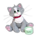 Gray & White KITTY CAT HANDMADE Polymer Clay Personalized Ornament