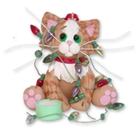 Orange Tabby KITTY CAT HANDMADE Polymer Clay Personalized Christmas Ornament -With Christmas Lights