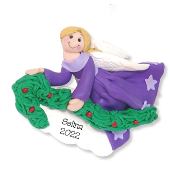 Purple Angel w/Blonde Hair & Garland Personalized Ornament - Limited Edition