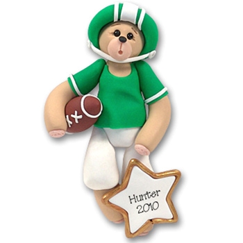 Green Football Belly Bear<br> Personalized Ornament
