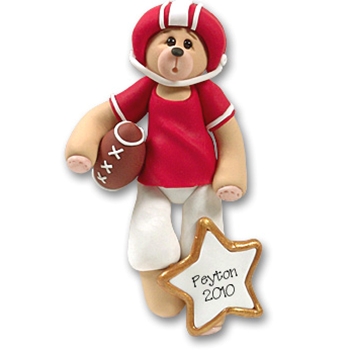 Red Football Player Belly Bear<br>Personalized Ornament