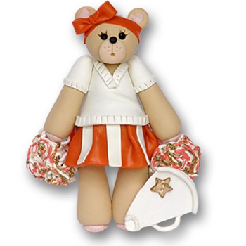 Orange Cheerleader Belly Bear<br>Personalized Ornament - ON SALE
