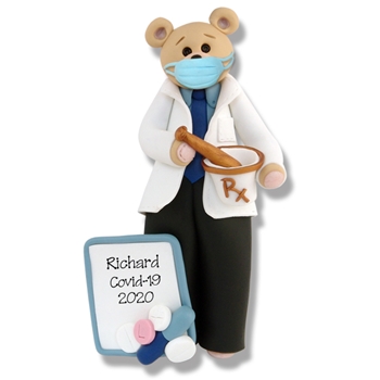 Covid-19 Pharmacist Belly Bear w/Face Mask Personalized Pandemic Ornament