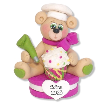 Belly Bear Chef / Baker w//Cupcake Personalized Ornament