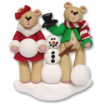Belly Bear w/Snowman<br>Family of  2<br>Personalized Couple Ornament