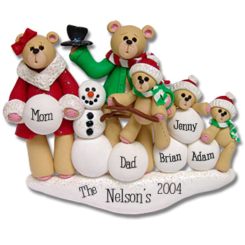 Belly Bear w/Snowman<br>Family of  5<br>Personalized Ornament
