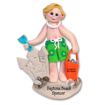 Boy at Beach handmade Polymer Clay Personalized Ornament - BLONDE