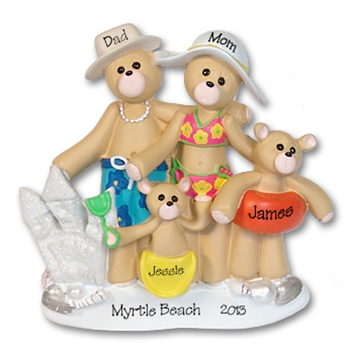 RESIN<br>Beach Belly Bears<br> Family of 4<br>Personalized Ornament