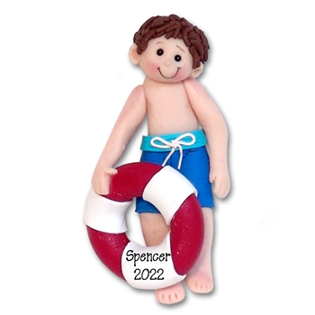 Boy at Beach handmade Polymer Clay Personalized Ornament