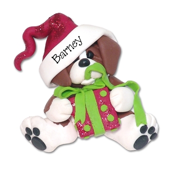 "Happy" Christmas Beagle Personalized Puppy Dog Ornament - Handmade Polymer Clay