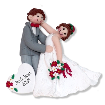 Bride & Groom Handmade Polymer Clay Personalized WEDDING Ornament