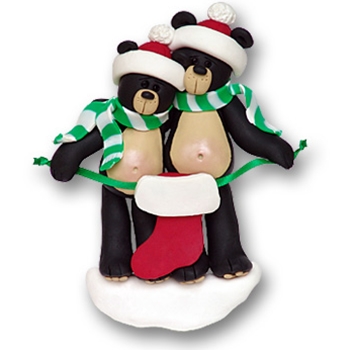 Black Bear Couple<br>w/1 Stocking<br>Personalized Family Ornament