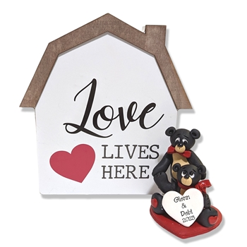 Love Lives Here Plaque with Black Bear Couple - 2 Piece Set