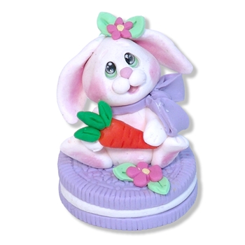 White Baby Bunny on Cookie Handmade Polymer Clay Easter Decor