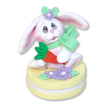 White Baby Bunny on Yellow Cookie Handmade Polymer Clay Easter Decor
