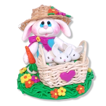 Mama Bunny Rabbit with Baby Bunnies Easter Figurine