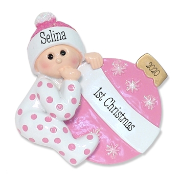Baby Girl with Ornament Personalized 1st Christmas Ornament - RESIN