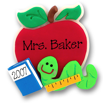 Apple w/Bookworm Personalized Ornament/Teachers Gift