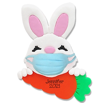 Covid-19 Bunny w/Carrot and Face Mask Personalized Easter Ornament