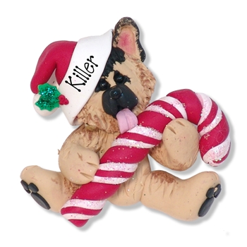 German Shepherd with Candy Cane Personalized Ornament