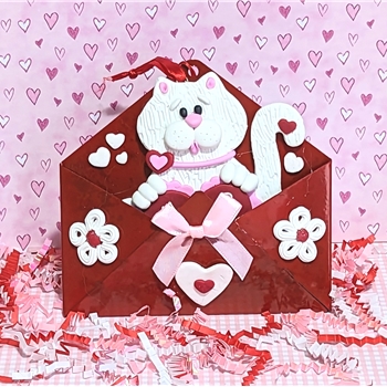 Valentine Kitty Cat Handmade Polymer Clay Ornament in Tin Envelope