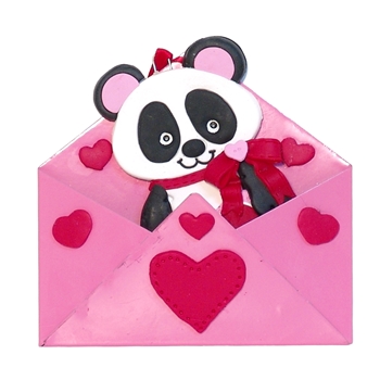 Valentine Panda Bear w/Heart Personalized Ornament in Tin Envelope