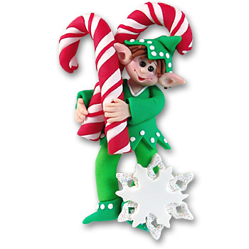 Wheez- Elf w/Candy Cane Personalized Christmas Ornament