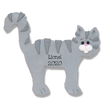 Gray Tabby Flat Cat w/White Muzzle Personalized Cat Ornament - Limited Edition