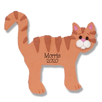 Orange Tabby Cat Flat Cat w/White Muzzle Personalized Cat Ornament - Limited Edition