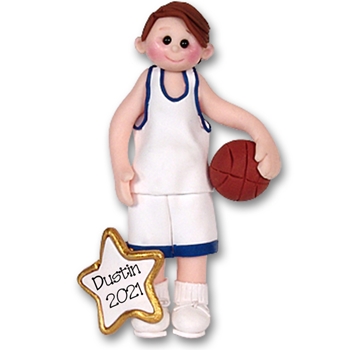 Boy Basketball Player-Male Brunette Handmade Polymer Clay Ornament  in Custom Gift Box