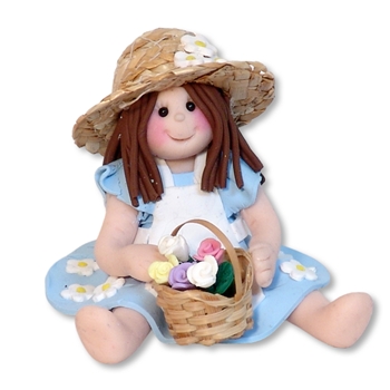 Country Girl with Straw Hat & Basket of Flowers