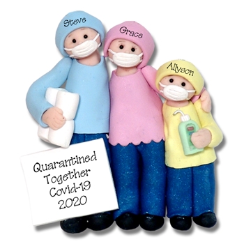 Covid-19 / Corona Virus / Pandemic Family of 3 Ornament Personalized HANDMADE POLYMER CLAY Ornament