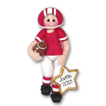 Red Football Player Handmade Polymer Clay Ornament